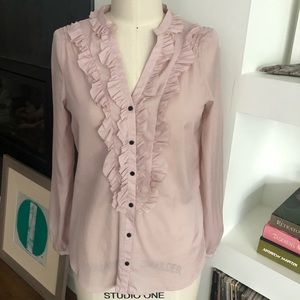 Dusty pink Zara tuxedo shirt.